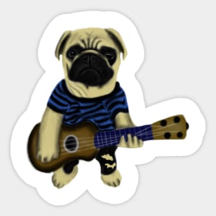 Funny Pug Playing Guitar Dog Lovers Gift Sticker